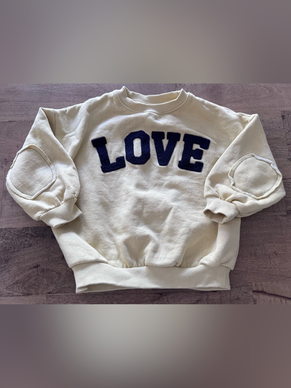 Zara yellow Crewneck Sweater Navy 'LOVE' Appliquรฉ unisex boxy sz 3 years